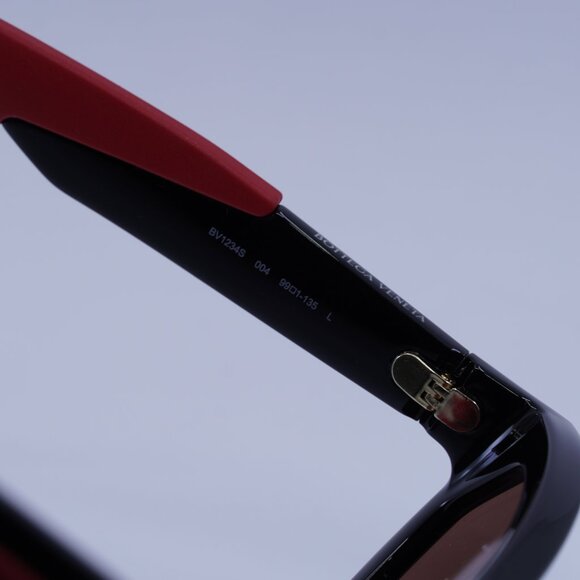 Bottega Veneta BV1234S 004 Sunglasses Shiny Black/Red Shield Frame, Red Lenses - Picture 6 of 10